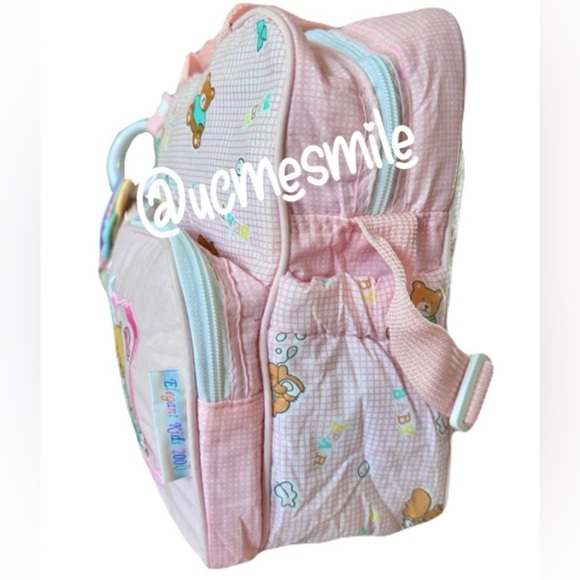 Precious Moments Vintage 6-in-1 Pink Medium Baby Diaper Bag w/ Teething Toy Ring - Picture 5 of 16
